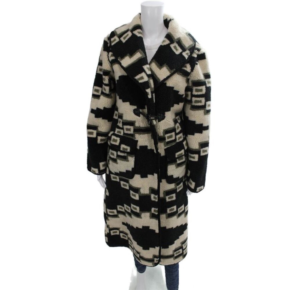 Tasha Polizzi Women Black Polyester Geometric Cowl Neck Long Sleeve Coat Size M
